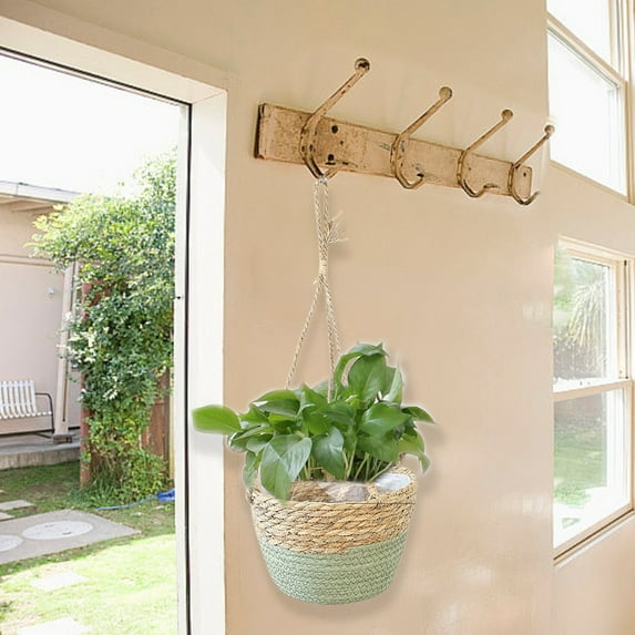 Natural Rattan Hanging Planter Basket - Boho Indoor/Outdoor Holder for Home Garden Decor