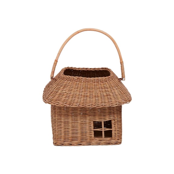 Natural Rattan House Storage Basket, Flower Basket With Handle, Picking Basket，Portable Picnic Basket For House Decor Decoration Countertop Storing & Photography Props(Large)