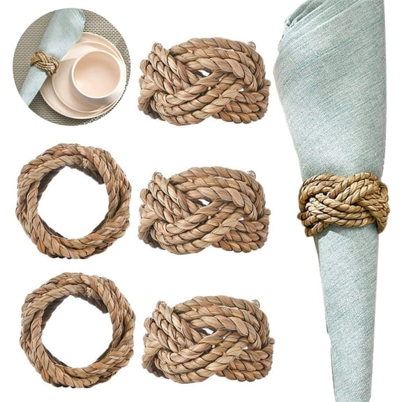 Natural Rattan Napkin Rings Set,Handmade Braided Twisted Serviette Buckles,Rustic Cattail Grass Napkin Ring Holders,for Thanksgiving Wedding Holiday Party Dinner Table Decor 5 Pack