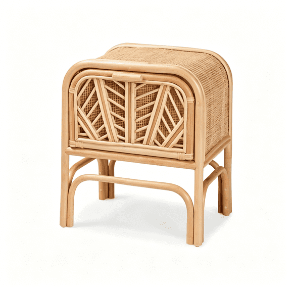 Natural Rattan Nightstand with Drawer, Boho Bedside Table, Woven Accent Table for Bedroom, Fully Assembled