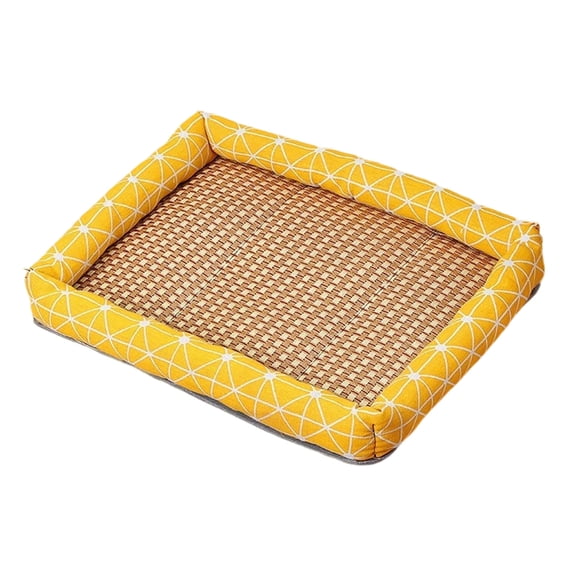 Natural Rattan Pet Cooling Bed Mat for Cats & Dogs – Breathable Washable Linen Woven Mat with Raised Edge, Summer Cooling Pad for Indoor Pets, Floor & Window Cat Bed