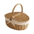 thumbnail image 1 of Natural Rattan Picnic Basket with Lid, Handwoven Lunch Hamper for Food Storage, Farmhouse Style Organizer for Outdoor Dining and Party Supplies Medium Size (Style as Pictured), 1 of 8