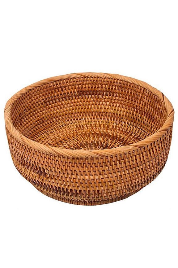 Natural Rattan Round Fruit Basket Wicker Tabletop Bread Serving Tray Weaving Food Storage Bowls(Large, 1Pcs)