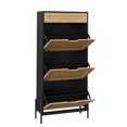 thumbnail image 1 of Natural Rattan Shoe Cabinet with 3 Flip Doors and 1 Drawer, Narrow Shoe Rack with Adjustable Shelf, Freestanding Shoe Storage Organizer for Entryway, Hallway, 1 of 7