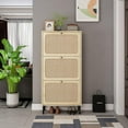 thumbnail image 1 of Natural Rattan Shoe Cabinet with 3 Flip Drawers, Modern 3-Tier Shoe Rack Storage Cabinet for Heels, Boots, Slippers, Free Standing Shoe Rack for Living Room Entrance Hallway (Walnut-3 Door), 1 of 18