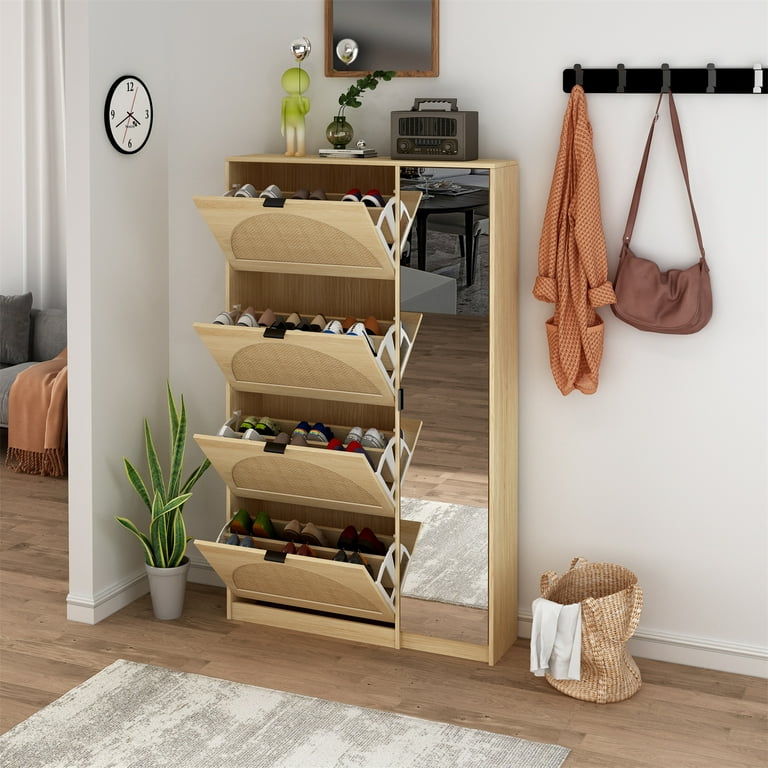 Timechee 4 Tier Tall Shoe Cabinet, Modern Wood Shoe Rack Storage Organizer  for Entryway Hallway - Walmart.com