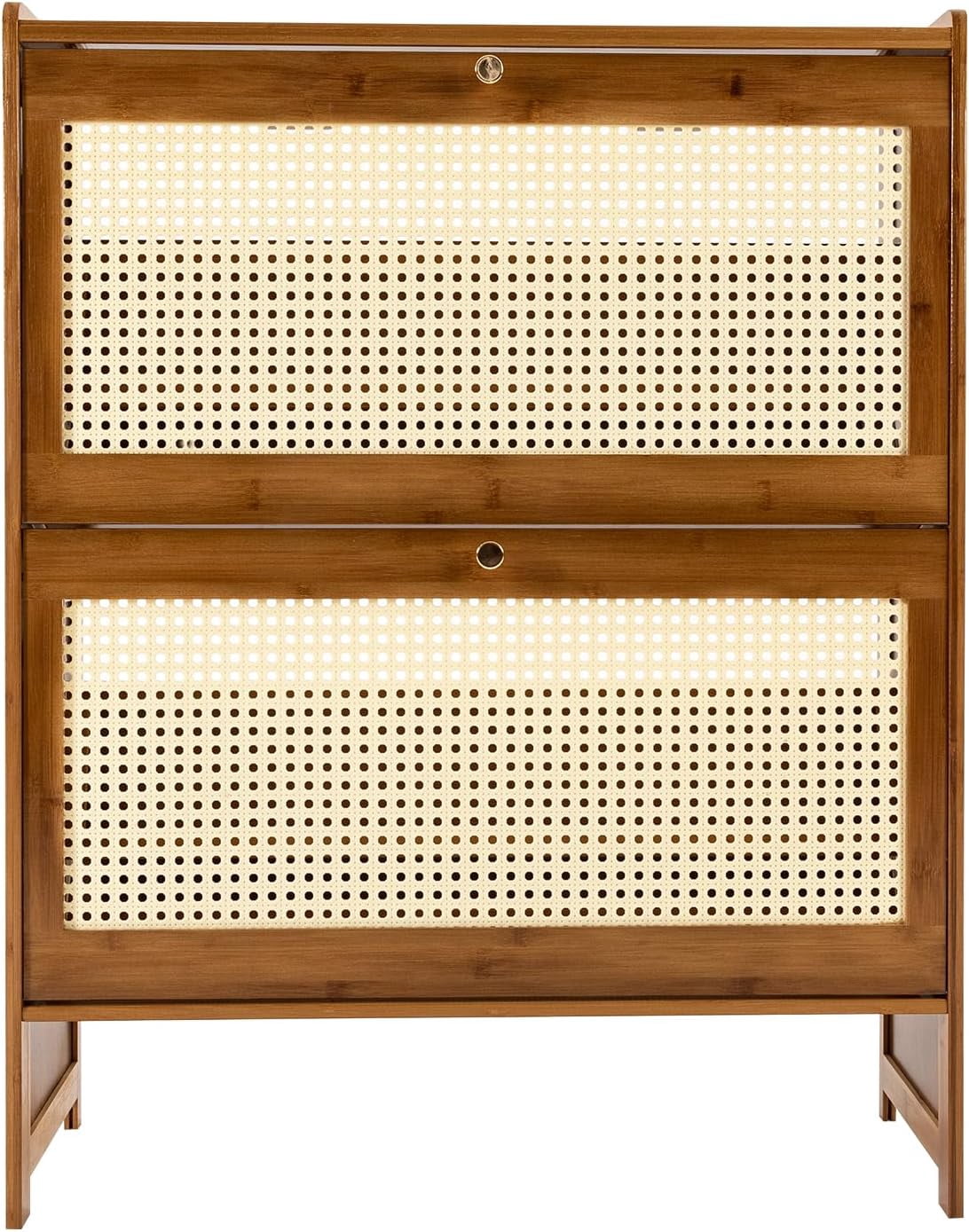 Natural Rattan Shoe Cabinet with Two Flip Rattan Doors, Free Standing ...