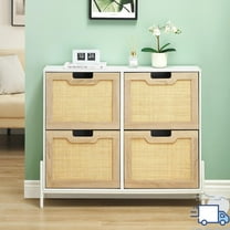 Natural Rattan Shoe Cabinet with 4 Flip Drawers, Narrow Hidden Shoe Storage Cabinet with Adjustable Shelves & Metal Legs, Entryway Organizer