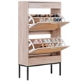 thumbnail image 1 of Natural Rattan Shoe Storage Cabinet with 2 Flip Drawers Wood Entryway Shoe Rack, 1 of 16
