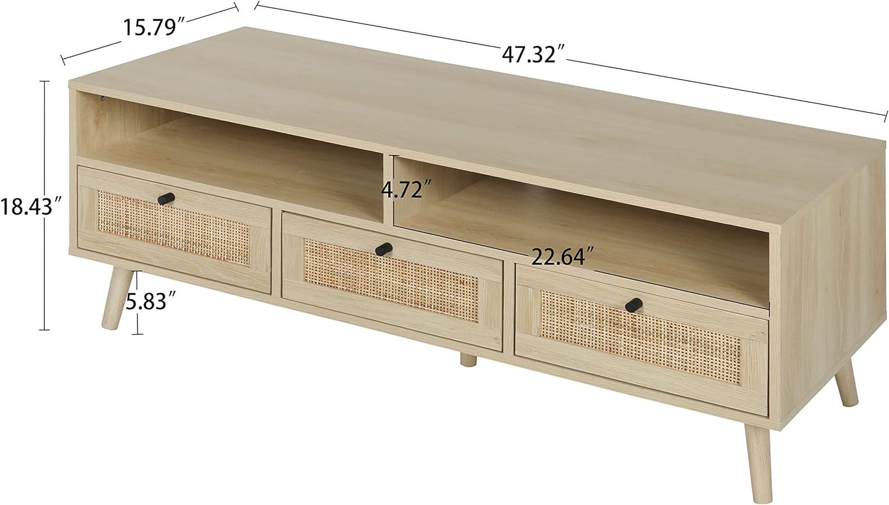 Natural Rattan Storage Media Console Stand for TVs up to 59", 3 Drawers
