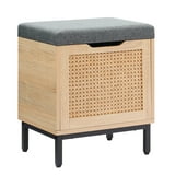 Natural Rattan Storage Stool with Soft Cushion Seat, 16 inch ...