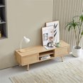 Natural Rattan TV Console with Double Sliding Doors and Adjustable