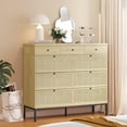 Natural Rattan 9 Drawer Dresser with Sturdy Steel Legs, Wide Storage ...