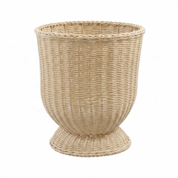Natural Rattan Woven Pedestal Planter Basket - Handwoven Plant Pot with Elevated Stand for Indoor Outdoor Use, Easter Decor for Spring Home Garden Porch