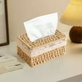 thumbnail image 1 of Natural Rattan Woven Tissue Box Cover | Hand-Woven Straw Desktop Paper Holder | Khaki Home Decor for Living Room Bedroom Bathroom | 7.48x5.12x3.94 inches, 1 of 6