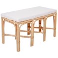 thumbnail image 1 of Natural Rattan and Beige Fabric Bench Exotic Boho Entryway, 1 of 8