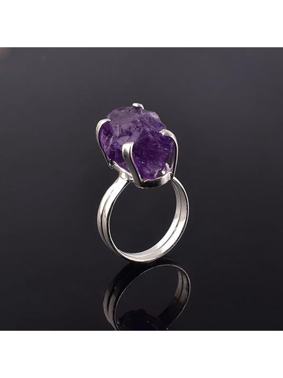 Natural Raw Amethyst Crystals Rings, Rough Gemstone, Energy Healing Crystals, Birthday, Gift for Her, Gemstone Jewelry for Women AAA+ Quality