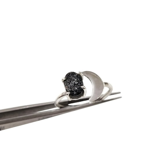 Natural Raw Black Tourmaline Ring, Black Tourmaline Gemstone Ring, October Birthstone, Crescent Moon Adjustable Ring, Toe Ring, 925 Sterling Silver, Womens Ring, Christmas, Handmade Statement Jewelry