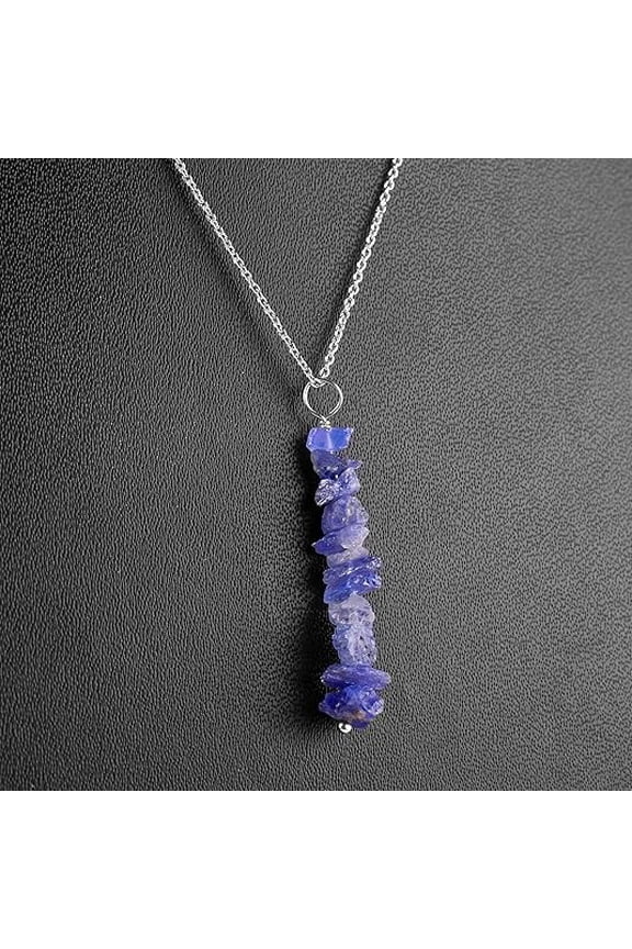 Natural Raw Blue Sapphire Stone Rough Crystal Gemstone Dainty Women Pendant Necklace, Chakra Healing Crystals, Birthstone, Gift, 925 Sterling Silver Chain 18 inch
