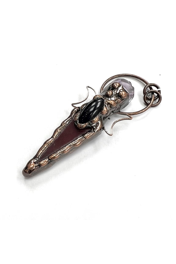 Natural Raw Double Moonstone Pendant with Amethyst and Onyx Handcrafted Gemstone Jewelry for Halloween, Meditation, or Gift