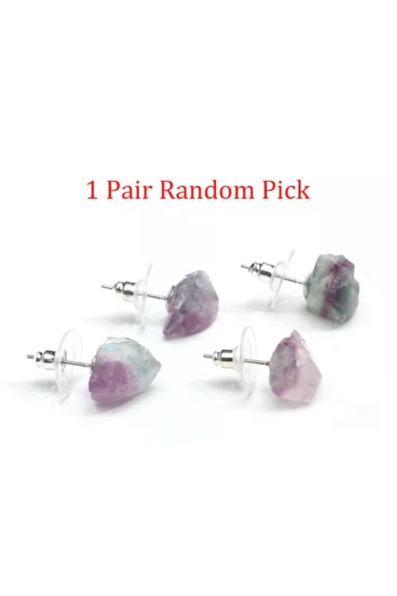 Natural Raw Fluorite Crystal Quartz Ear Studs Healing Stone Women Earrings