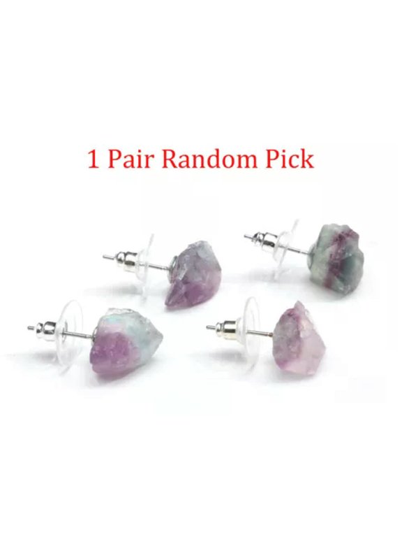 Natural Raw Fluorite Crystal Quartz Ear Studs Healing Stone Women Earrings