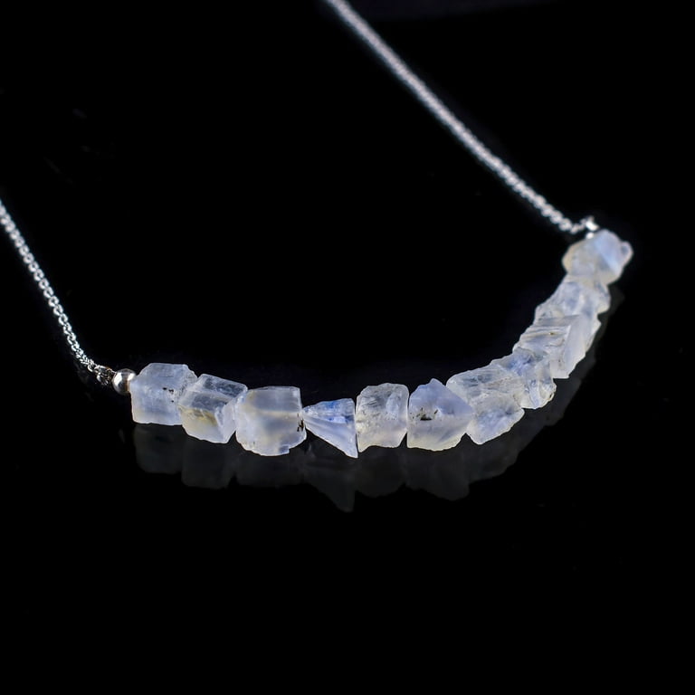 Rainbow Moonstone Bead Bar Necklace Sterling Silver Rainbow Moonstone Bead Bar Necklace Sterling Silver