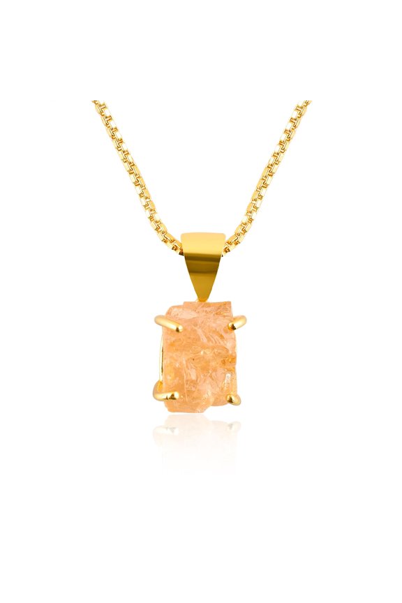 Natural Raw Imperial Topaz Rough Stone Dainty Prong Pendant Necklace For Women, Healing Chakra Crystals, Birthstone Handmade Jewelry, 14K Gold Plated Adjustable Chain 18", Birthday Gift for Her Mom