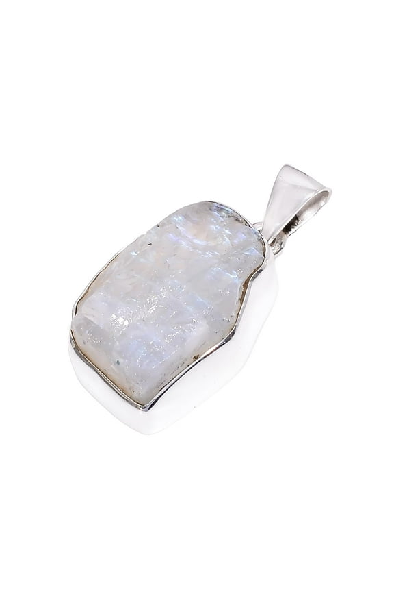 Natural Raw Moonstone Gemsone 925 Sterling Silver Handmade Statement Pendant Necklace Gift for Her