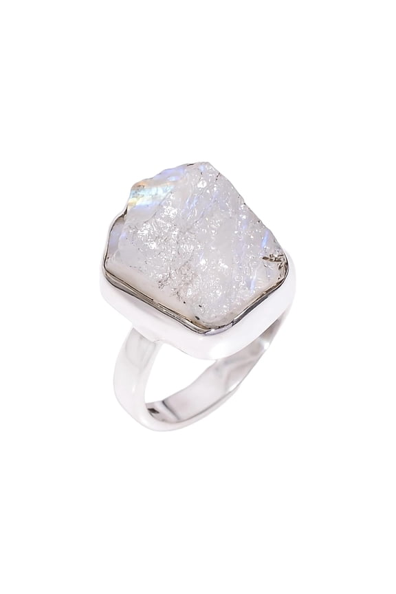 Natural Raw Moonstone Gemstone 925 Sterling Silver Handmade Statement Ring Gift Jewelry for Her and Him