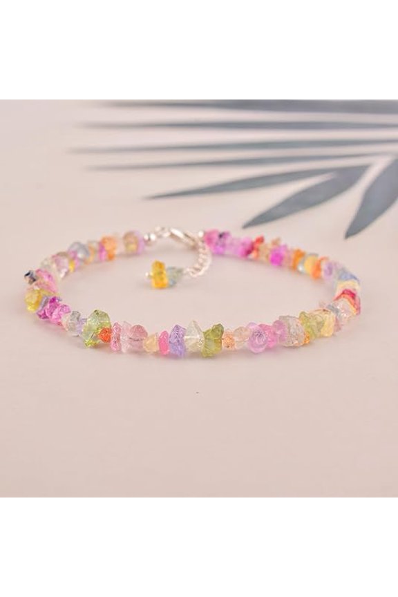 Natural Raw Multi Sapphire Bracelet Stone Rough Crystal Gemstone Dainty Women Bracelet, Chakra Healing Crystals, Birthstone, Gift, 8 inch