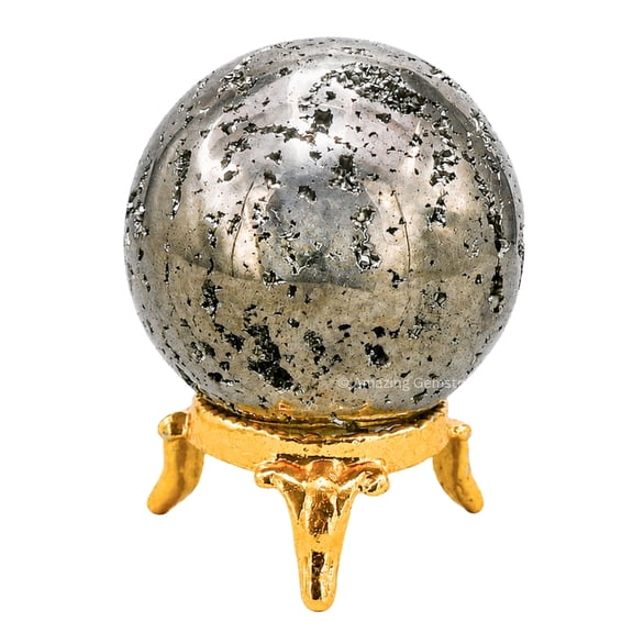 Natural Raw Pyrite Crystal Sphere with Stand (1.5 Inch)