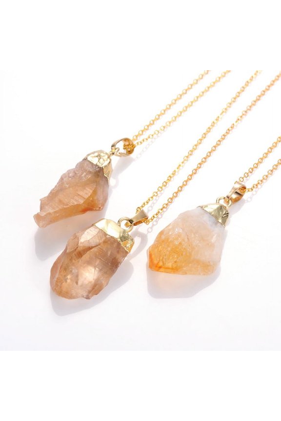 Natural Raw Rough Citrine Pendant Necklaces with Brass Chains and Spring Ring Clasps 18 inch