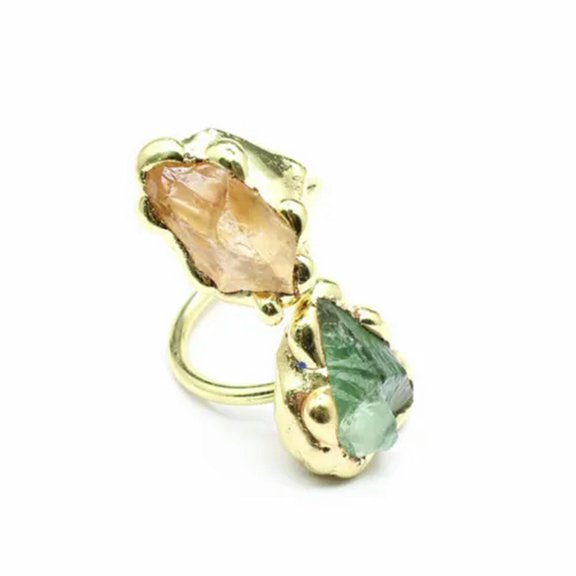 Natural Raw Rough Crystal Double Head Fluorite Ring Irregular Jewelry Healing