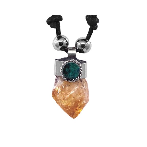 Natural Raw Rough Healing Gemstone Crystal Pendant Silver Metal Chrysocolla Adjustable Necklace - Womens Fashion Handmade Jewelry Boho Accessories