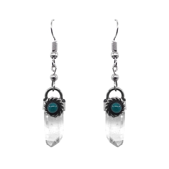 Natural Raw Rough Healing Stone Silver Metal Dangle Earrings - Womens Fashion Handmade Jewelry Boho Accessories