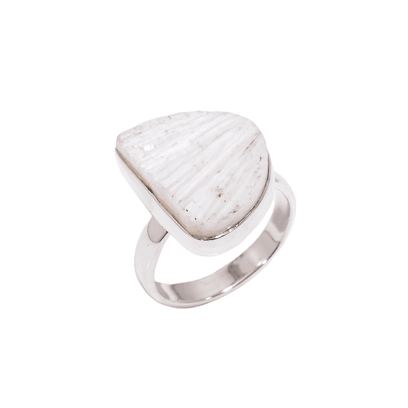Natural Raw Scolecite Gemstone White Stone 925 Sterling Silver Statement Ring