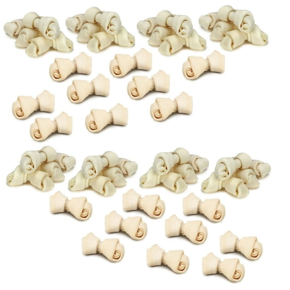 Natural Rawhide Dog Bones Dental Treats Long Lasting Knotted Beef Chews 8" - 9" (50 bones)