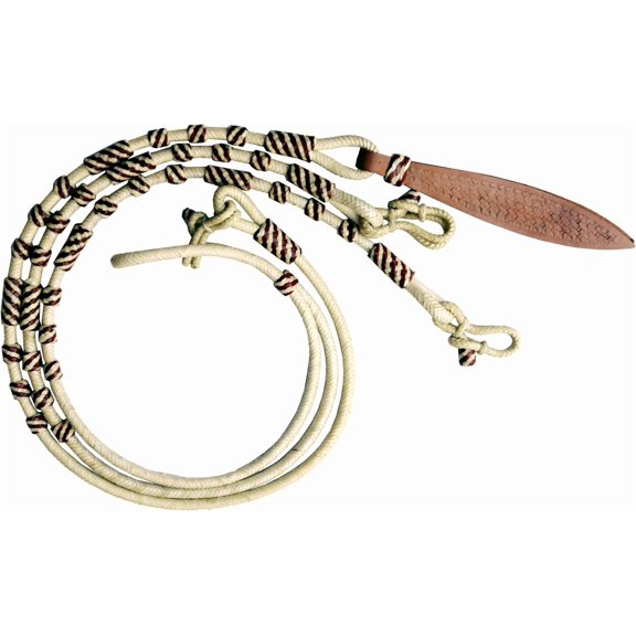 Natural Rawhide Rope Romal Reins Brown Cross-Plaited Pattern, Hand-Braided Knots, Genuine Leather Horse Tack