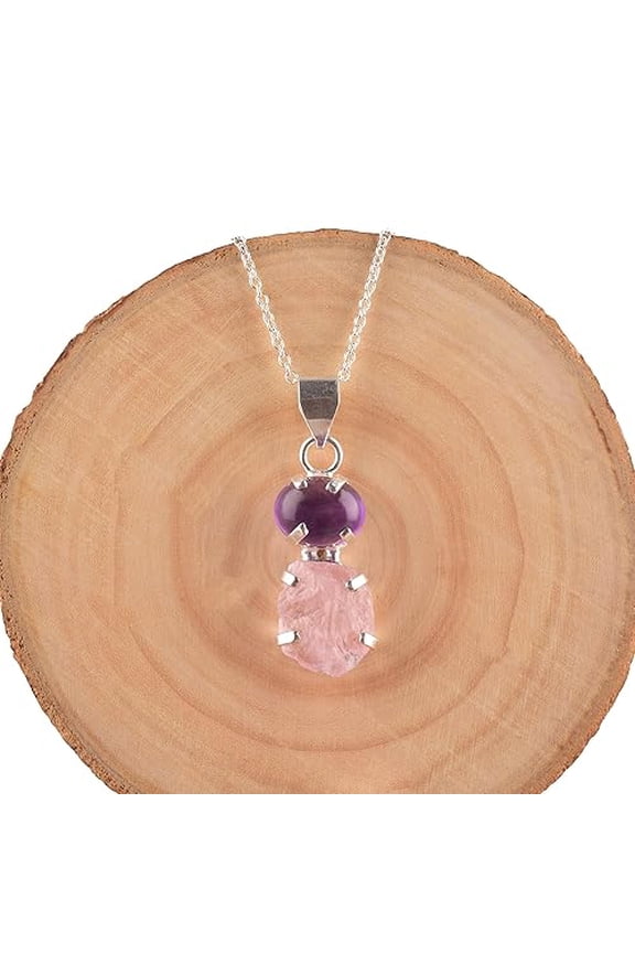 Natural Real Morganite and Amethyst Crystals Bezel Pendant Necklace, Birthstone, Multi Gemstone Healing Gemstone, Birthday, Gift Jewelry, Occasion Wear, Gift for Her