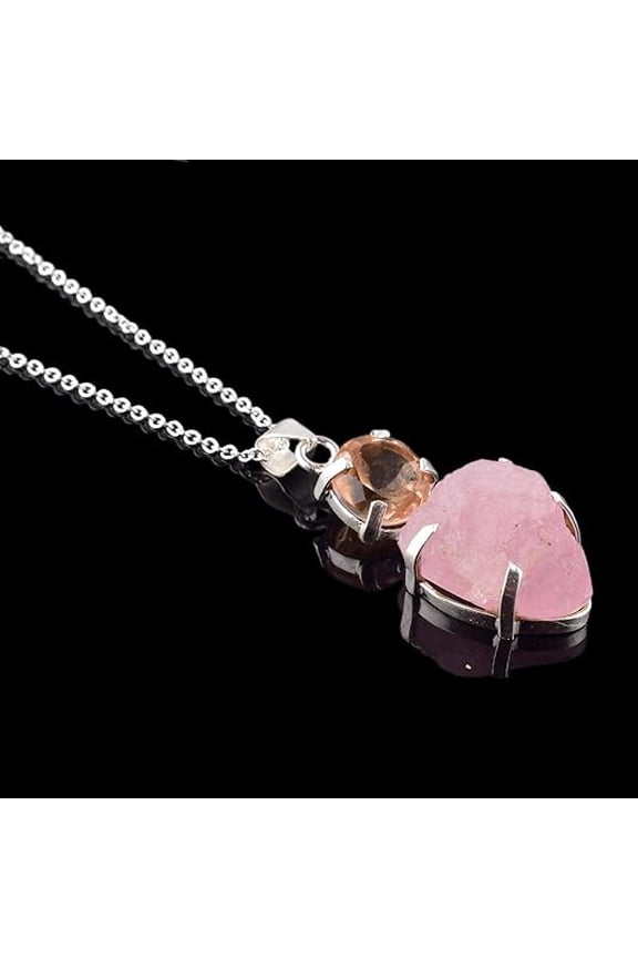 Natural Real Morganite & Quartz Crystals Prong Pendant Necklace, Birthstone, Double Stone, Healing Rough Gemstone, Birthday, Mothers Day Gift Jewelry, Occasion Wear, Gift for Her
