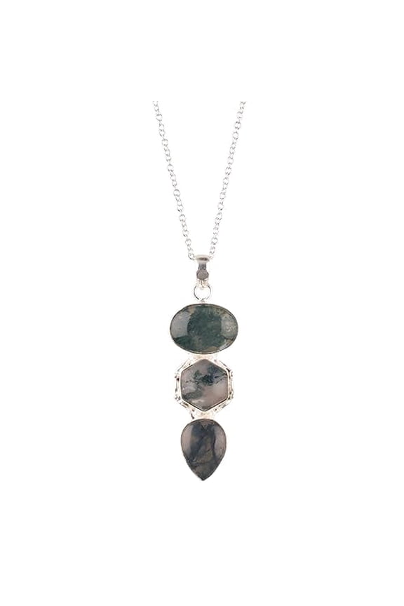 Natural Real Moss Agate Crystals Bezel Pendant Necklace, Healing Gemstone, Multi Stone Pendant, Birthday, Mothers Day Gift Jewelry, Occasion Wear, Gift for Her, Christmas Gift
