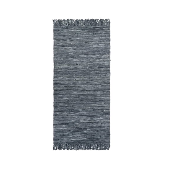 Natural Reclaimed Leather Flounce Solid Rug Grey, Atna