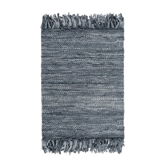Natural Reclaimed Leather Flounce Solid Rug Grey, Atna