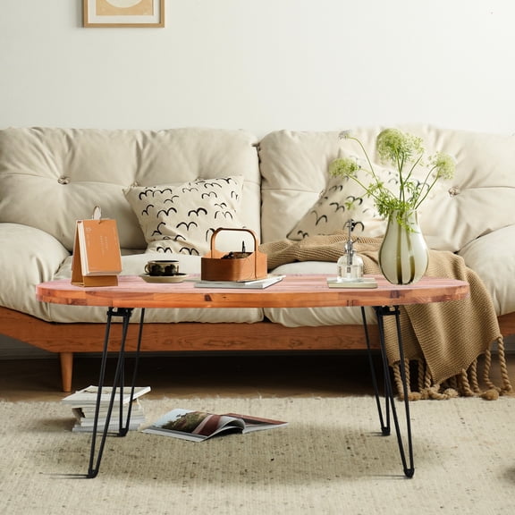 Natural Reclaimed Wood Oval Foldable Table / Elevate Living Room Decor