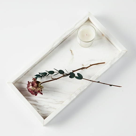 Natural Rectangle White Marble Bathroom Tray 12 Inch W x 6 Inch D x 0.75 Inch H, Sturdy Toiletry Tray, Organic Perfume Tray, Vanity Tray over Wash Basin, for Bathroom
