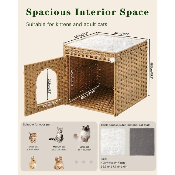 Natural Rectangle-XL Rattan Cat Bed Extra Large Double Cave Hideaway