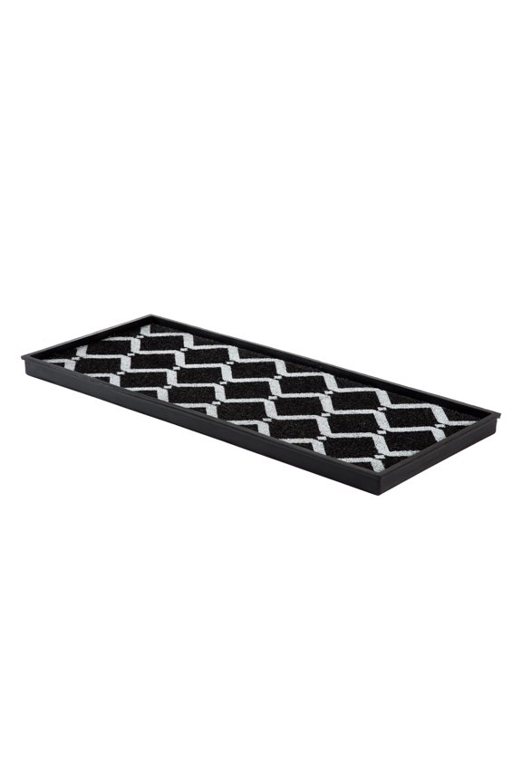 Natural & Recycled Rubber Boot Tray with Black & Ivory Diamond Coir Insert