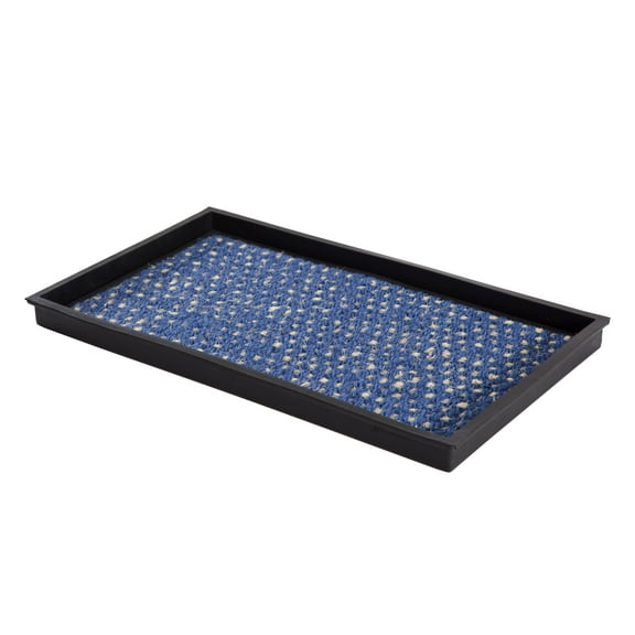 Natural & Recycled Rubber Boot Tray with Blue & Ivory Coir Insert