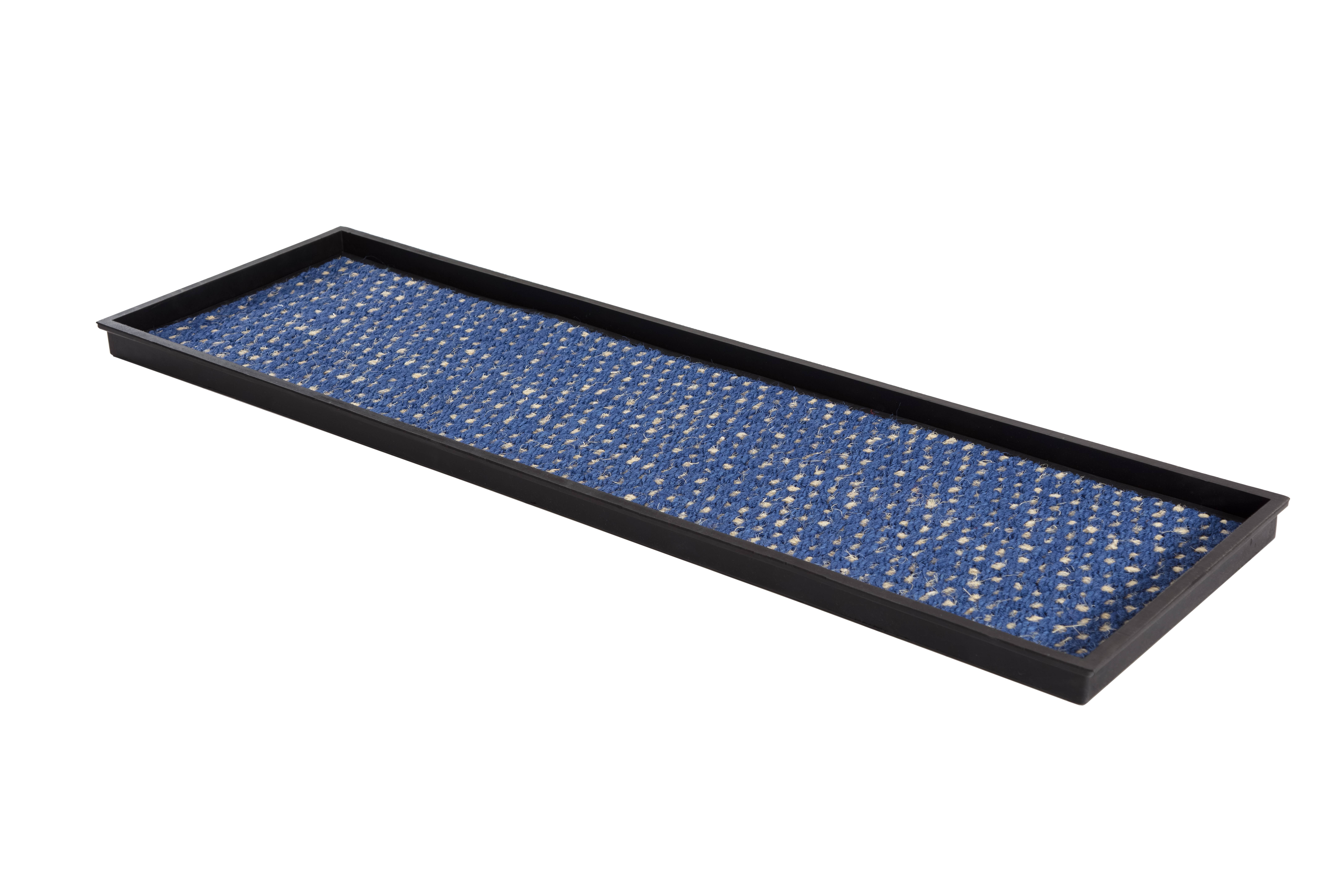 Large Black Rubber Boot Tray with Blue and Ivory Coir Insert